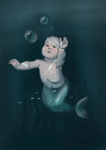 Illustration Mermaid Water Diving Sea Depths Sea Water Swimming Diving — Stockfoto