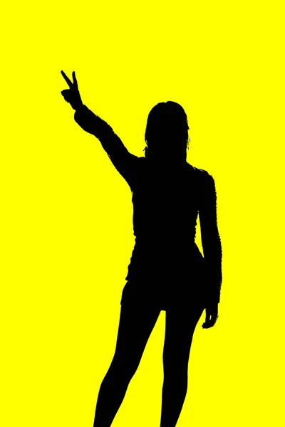 Girl Making Sign Victory Plain Background — Stock Photo, Image