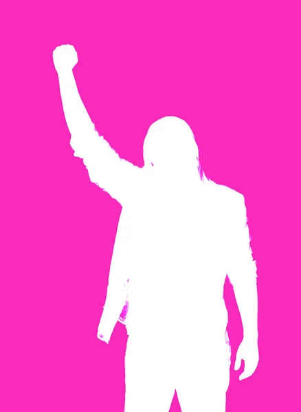 Half Length Silhouette Young Man Making Revolutionary Sign Fist Held — Stock Photo, Image