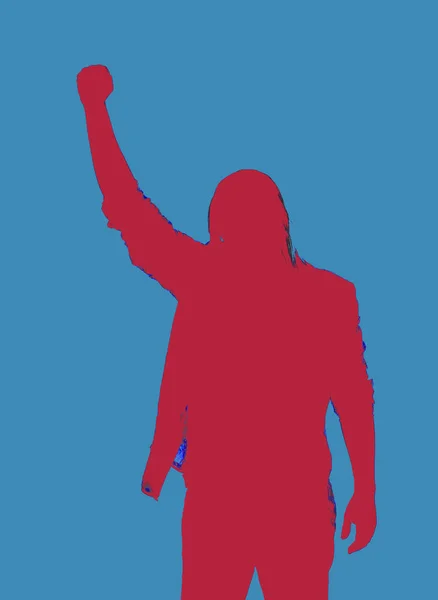 Полудлинный Силуэт Молодого Человека Делающего Революционный Знак Кулака Высоко Поднятым — стоковое фото