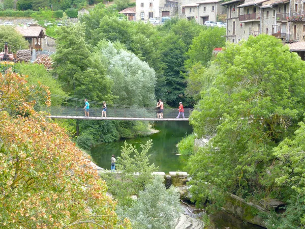 Pont Suspendu Traditionnel Dans Ville Rupit Dans Province Barcelone Espagne — Photo