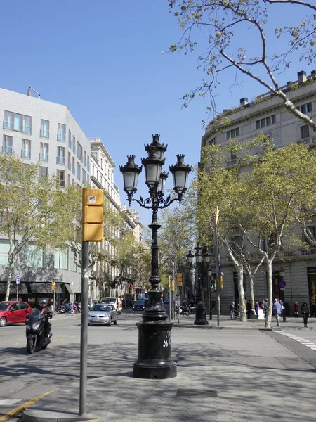 Farola Típica Ciudad Barcelona Calle Paseo Gracia — Foto de Stock