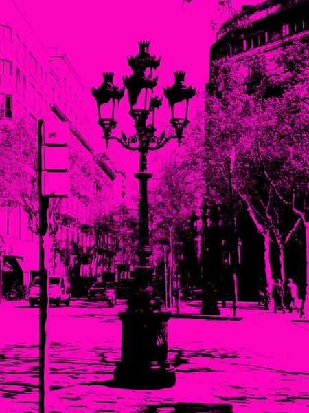 Farola Típica Ciudad Barcelona Calle Paseo Gracia —  Fotos de Stock