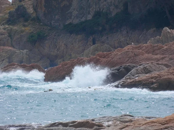 海岸の砂や岩に衝突する大きな波 — ストック写真