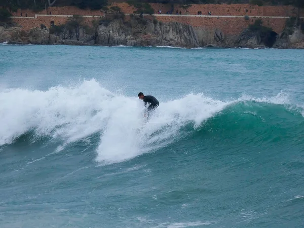 Grandes Olas Que Estrellan Contra Arena Las Rocas Costa —  Fotos de Stock