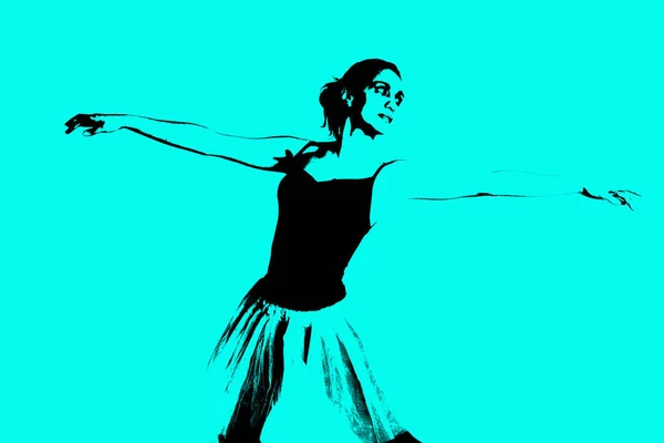 Pefil Silhueta Uma Jovem Bailarina — Fotografia de Stock