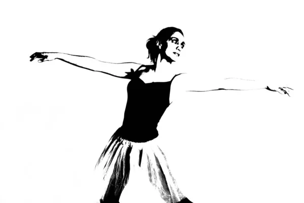 Pefil Och Silhuett Ung Ballerina Flicka — Stockfoto