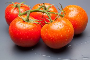 Domates kırmızı ve taze, doğrudan masaya gitmek için bahçeden getirilen, biz salata veya meyve olarak, vitamin ve antioksidanlar açısından zengin çiğ yiyebilirsiniz. domates ile biz meyve suları, reçeller, soslar, tavada yapabilirsiniz, biz et ile doldurabilir ve yapmak 