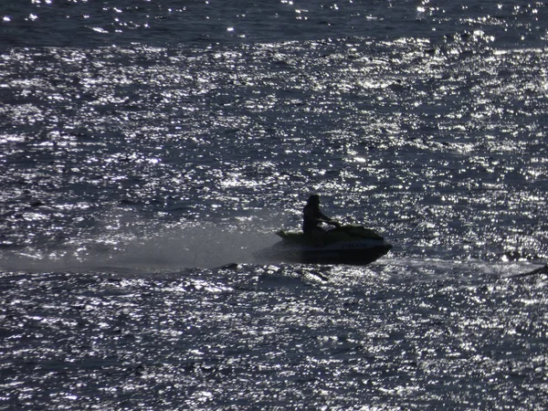 Sailing Jet Ski Reflection Mediterranean Sea Doing Little Sport Traveling — Stock Photo, Image