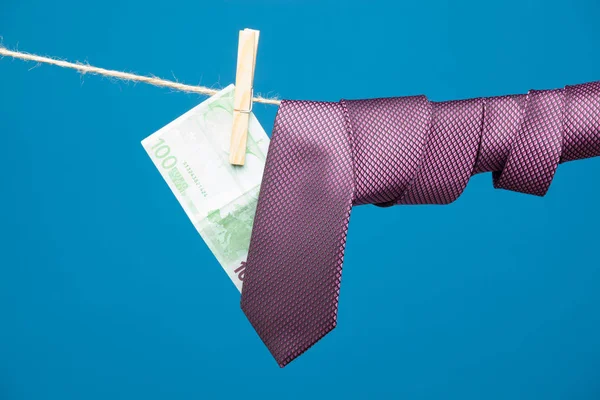 Money Hanging Rope Held Wooden Clothespins Together Textile Material Tie — Stock Photo, Image