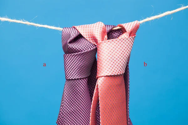 Tie is an element of the way of dressing of many professions, bankers, financiers, managers, executives, etc ... Tie knotted and hung from a rope held by clothespin. Classic way of dressing,