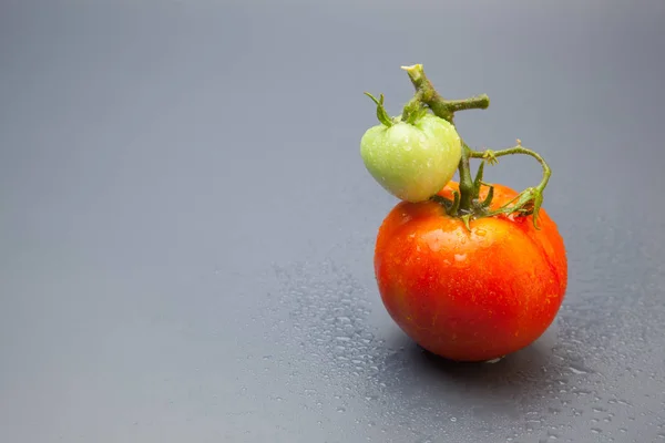 Green Tomato Red Tomato Ripe Ripe Freshly Brought Garden Market — Stock Photo, Image