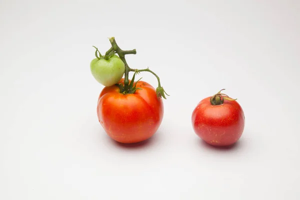 Tomatoes from green to red, ripening process. The green tomatoes are not yet ready for consumption, the red tomato full of vitamins and flavor, prepared for consumption.