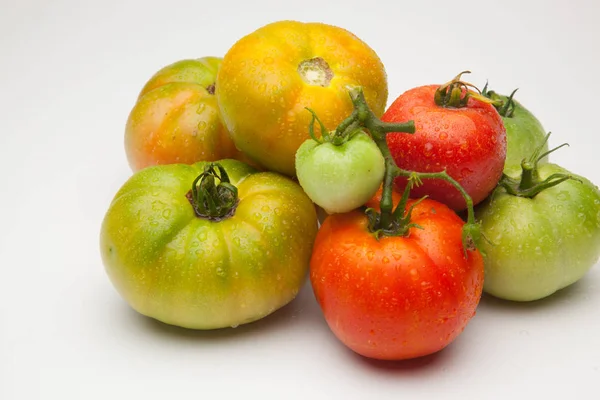 Tomate Rot Und Grün Bio Kam Aus Dem Garten Auf — Stockfoto