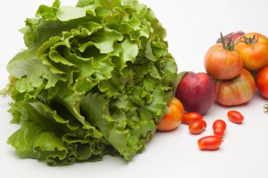 Kırmızı domates, kiraz domates, yeşil domates ve Nektarin ve yeşil marul gibi meyve seti. Sağlıklı ve sağlıklı gıda, meyve çiğ gıda olmak, biz soslar, salatalar, reçeller, çorbalar, kek, meyve suları yapabilirsiniz. Salata domates ile mükemmel birleştirir