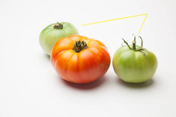 Pomodoro Verde Pomodoro Rosso Maturo Maturo Appena Portato Dal Giardino — Foto Stock