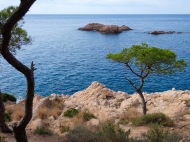 Costa Brava, Girona, İspanya, Akdeniz kıyıları, plajlar ve kayalıklar, engebeli manzara, güzel çok güzel dolu