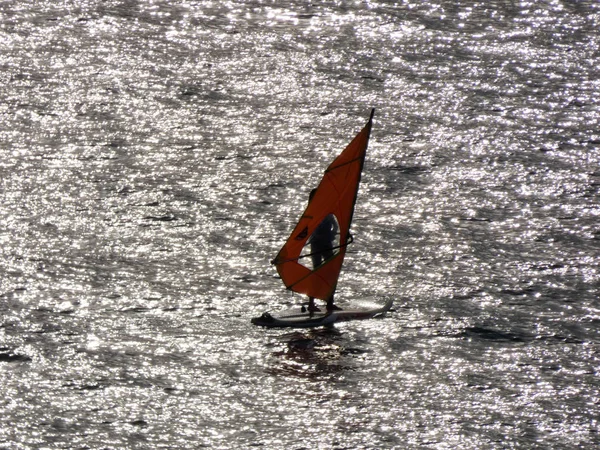 Learning Sail Sail Board Dragged Wind — Stock Photo, Image