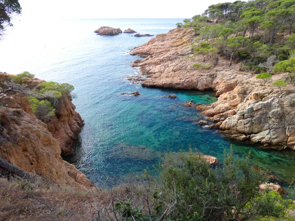 Costa Brava Girona Spanya Akdeniz Kıyıları Plajlar Kayalıklar Engebeli Manzara — Stok fotoğraf