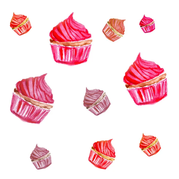 Ilustración Dibujada Mano Del Patrón Muffins Coloridos Aislados Sobre Fondo —  Fotos de Stock