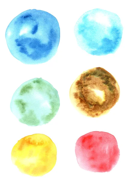 Aquarell Zeichnungen Malerei Illustration Von Sechs Farben Kreise Trockener Auf — Stockfoto