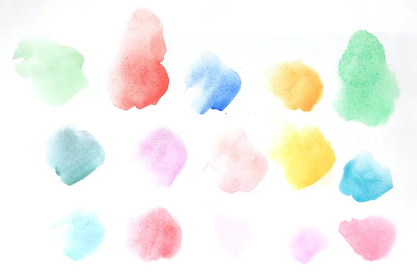 Pastel ve açık renkte arka plan ve doku olarak beyaz kağıt üzerinde suluboya el boyama. Pembe, sarı, turuncu, mavi, yeşil mor, Prusya Mavisi, Kuru ve ıslak ıslak tekniği ve fırça inme üzerinde ıslak ile Cerulene mavi Illustration