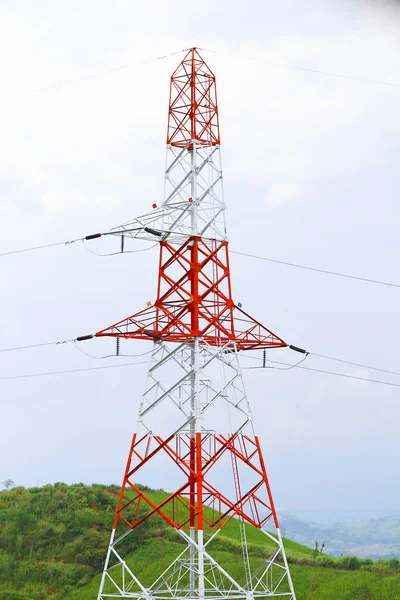 Poteau Électrique Rouge Blanc Pour Énergie Communication — Photo