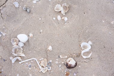 Çöp ya da çöpü kumun üzerine bırakmak. Plaj plastik, cam ve çöp dolu. Konsepte ilişkin atık azaltma 