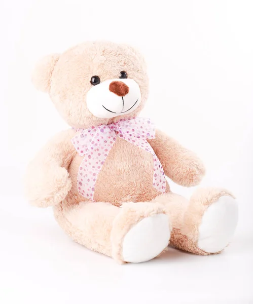 Lovely Brown Cloth Bear Sitting White Background Lovely Adorable Toy — Stock Photo, Image