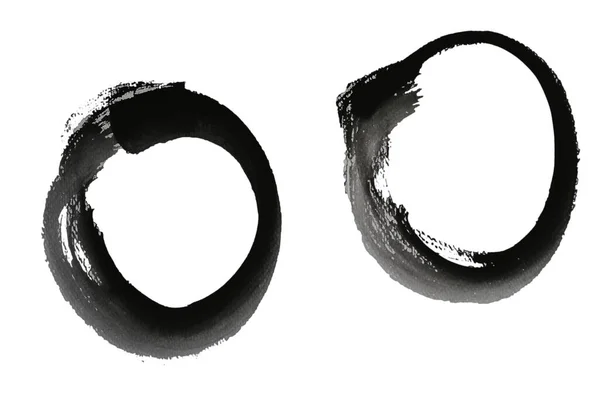 黑色线条画 圆形中的中国黑墨水和无限大符号中的曲线画 — 图库照片