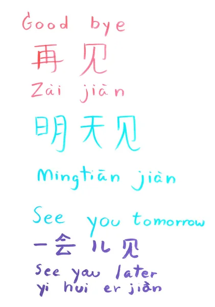 Learn Chinese alphabet and word. Hanzi and hanyu in simplified Chinese alphabet studying. Chinese hand writing on paper by human hand color writing. Good meaning words