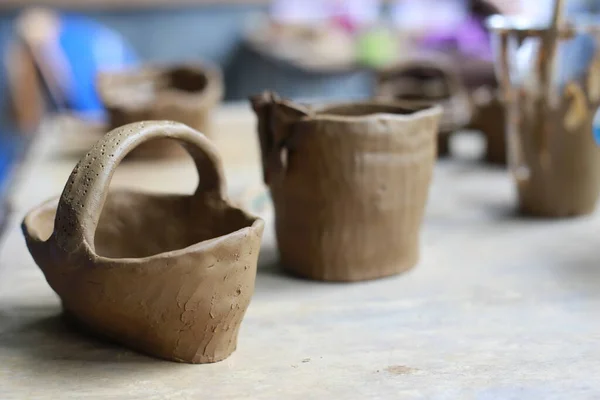 Ceramic Molding Pottery Dough Making Using Wet Soil Heated Dough — Stock Photo, Image