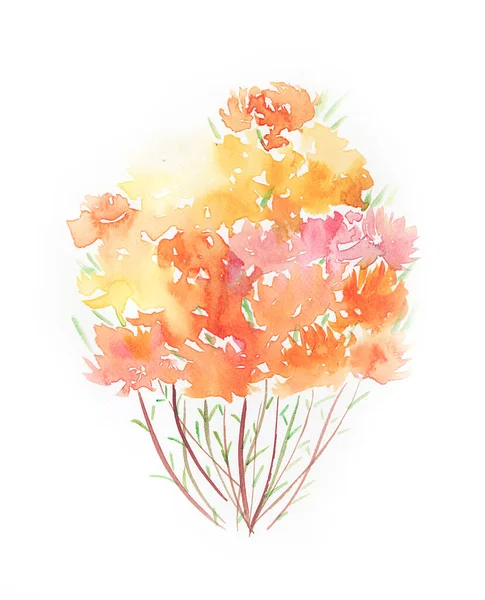 Rosas Flores Amarillas Peonía Ramo Por Acuarela Pintura Mano Ilustración — Foto de Stock