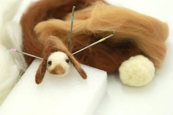 Jarum Merasa Wol Tenun Kerajinan Buatan Tangan Oleh Rambut Domba — Stok Foto