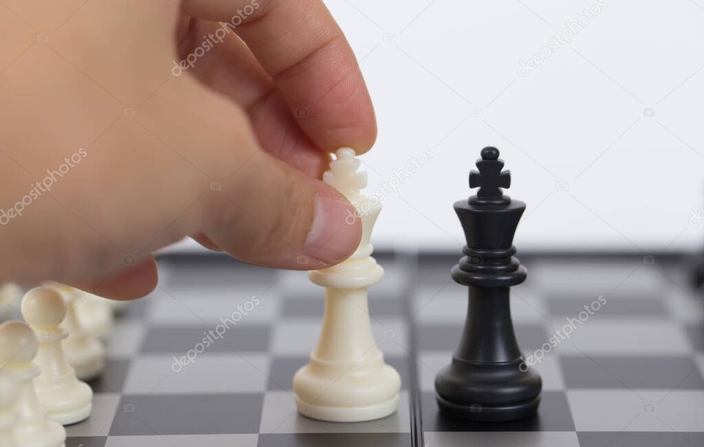 Black and white chess on board