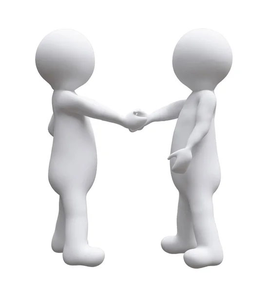 Two Business Men Shaking Hands Illustration Small People Isolated White — Stock Photo, Image