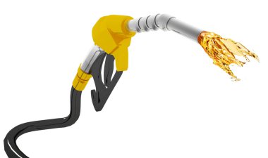 Benzin deposuna benzin pompalayan hortum, beyaz arka plana benzin döken hortum, petrol endüstrisi deposuna benzin pompalayan hortum., 