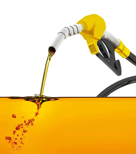 在油箱中喷射汽油 在白底上方喷射汽油 在石油工业的油箱中喷射汽油 — 图库照片