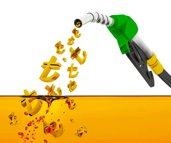 在油箱中喷射汽油 在白底上方喷射汽油 在石油工业的油箱中喷射汽油 — 图库照片