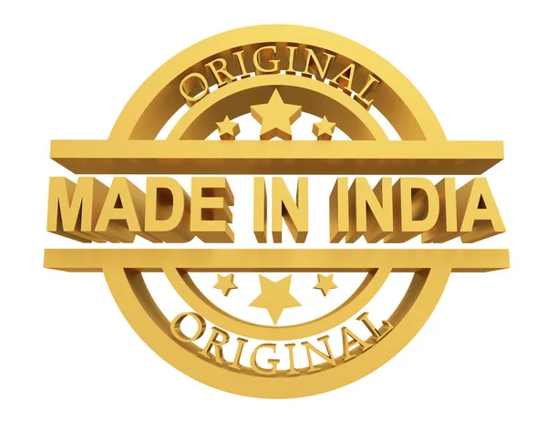 Hecho Botón India Con Etiquetas Oro Sobre Fondo Blanco Ilustración — Foto de Stock