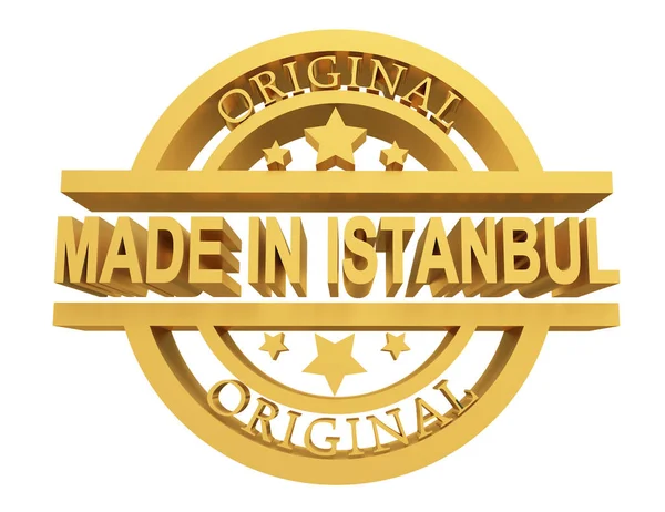Vyrobeno Istanbulu Tlačítko Gold Label Bílém Pozadí Obrázek — Stock fotografie