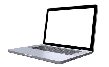 3D render, Laptop açık Frontal, dizüstü bilgisayar beyaz ekranda izole beyaz. 