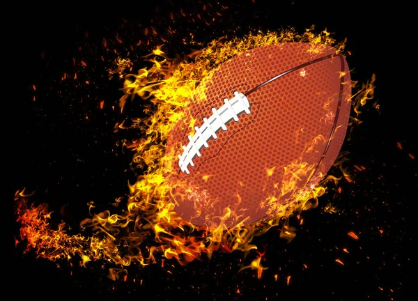 アメリカン フットボール ボールの火の分離の黒の背景です レンダリング — ストック写真