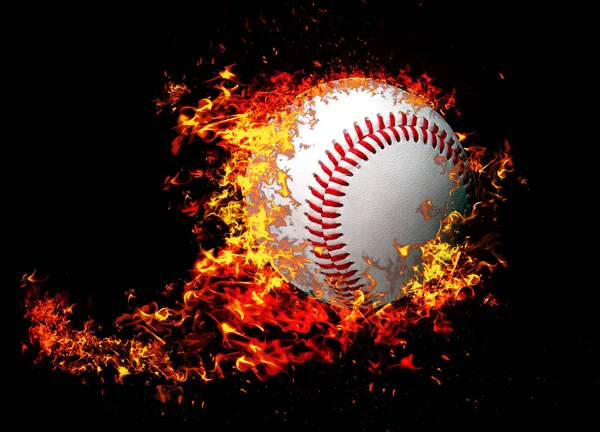 Baseball Boll Brand Isolerade Svart Bakgrund Rendering — Stockfoto