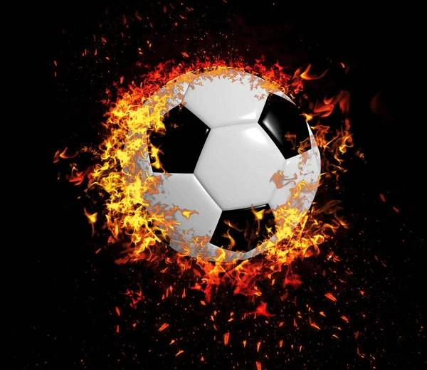 Piłka Nożna Ogień Białym Czarnym Tle Renderowania — Zdjęcie stockowe