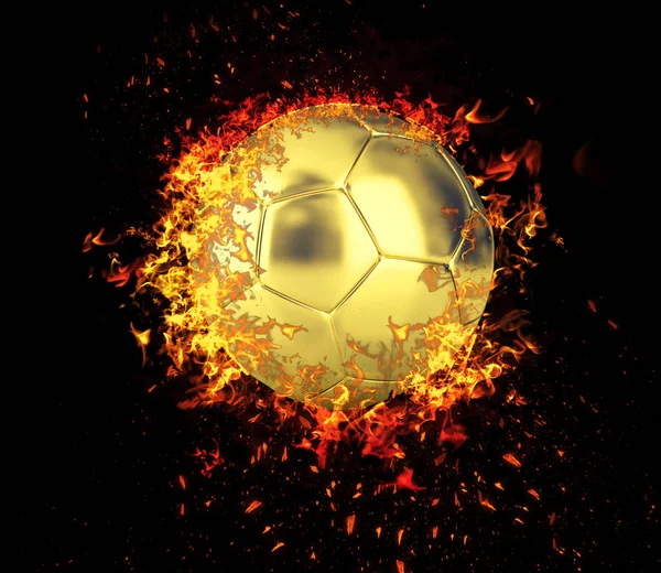 Mingea Fotbal Foc Izolat Fundal Negru Redare — Fotografie, imagine de stoc