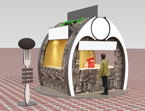 olive retail store promo kiosk original detailed design and   3D rendering. trade and retail concepts.