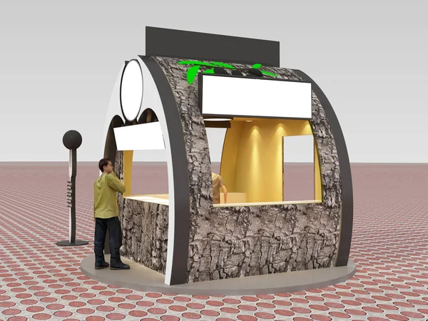 olive retail store promo kiosk original detailed design and   3D rendering. trade and retail concepts.