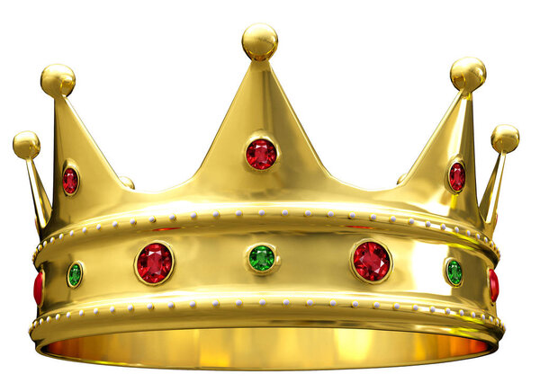 golden crown isolated on white 3D illustration.  