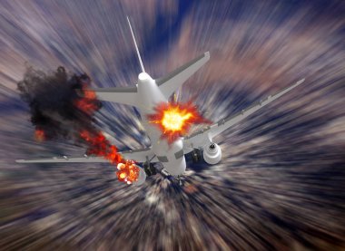 şehrin düşen yolcu uçağı. 3D render.